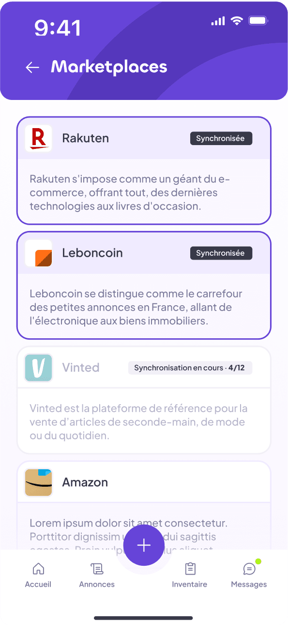 Liste des marketplaces disponibles